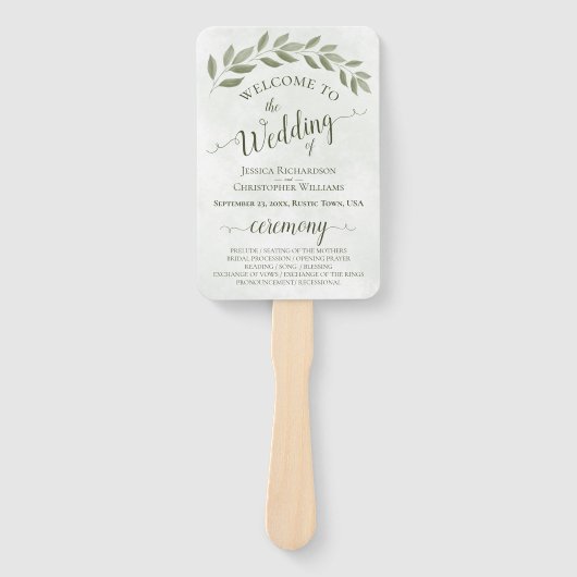 Rustic Sage Green Leaves Elegant Wedding Programme Handwaaier (Voorkant)