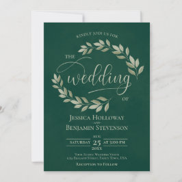 Rustic Sage Green Leaves Emerald Green Wedding Kaart