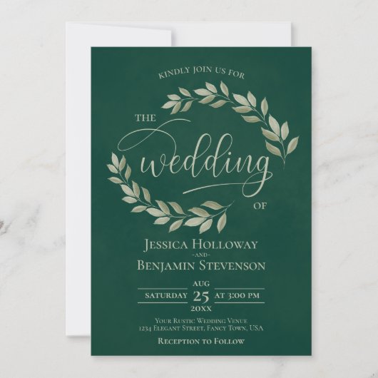 Rustic Sage Green Leaves Emerald Green Wedding Kaart (Voorkant)
