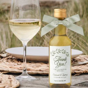 Rustic Sage Green Leaves Weddenschap Mini Wijn Etiket