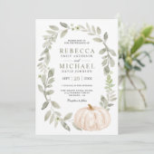 Rustic Sage Green Leaves White Pumpkin Wedding Kaart (Staand voorkant)
