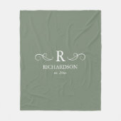 Rustic Sage Green Monogram Fleece Deken (Voorkant)