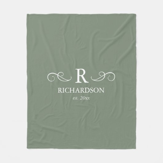 Rustic Sage Green Monogram Fleece Deken (Voorkant)
