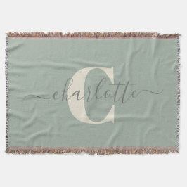 Rustic Sage Green Persoonlijke naam Monogramed Deken
