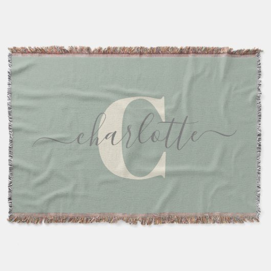 Rustic Sage Green Persoonlijke naam Monogramed Deken (Voorkant)