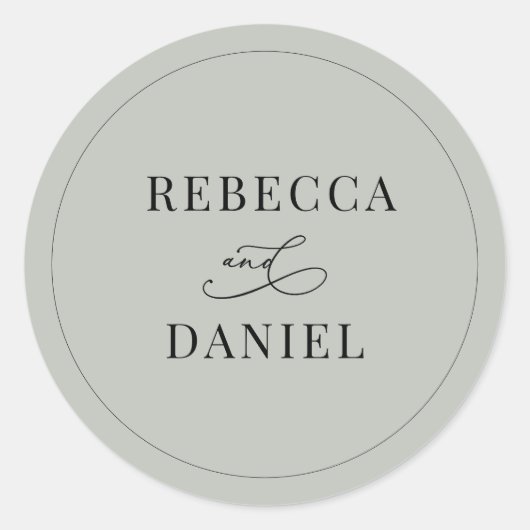 Rustic Sage Green Persoonlijke namen Wedding Ronde Sticker (Voorkant)