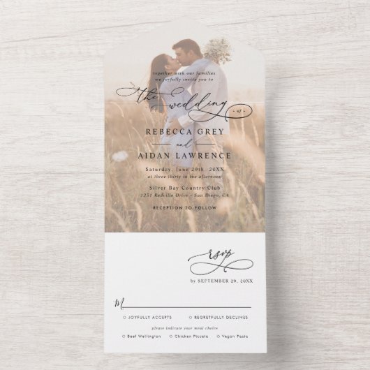 Rustic Sage Green Photo Wedding All In One Uitnodiging (Binnen)