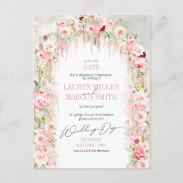 Rustic Sage Green & Pink Floral Arch Delay Datum Briefkaart