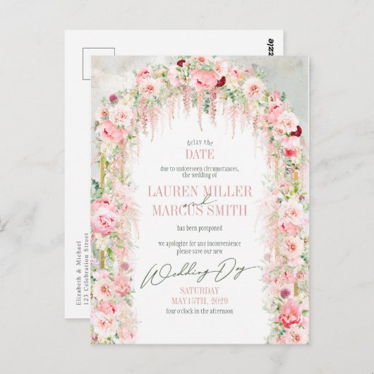 Rustic Sage Green & Pink Floral Arch Delay Datum Briefkaart (Voorkant / Achterkant)