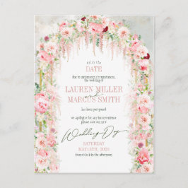 Rustic Sage Green & Pink Floral Arch Delay Datum Briefkaart