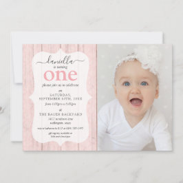 Rustic Sage Green Pink Floral Wood Birthday Foto Kaart