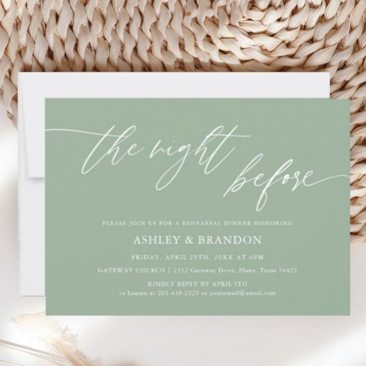 Rustic Sage Green Rehearsal Dinner Invitation Kaart