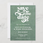 Rustic Sage Green Retro Typography Wedding Save The Date (Voorkant)