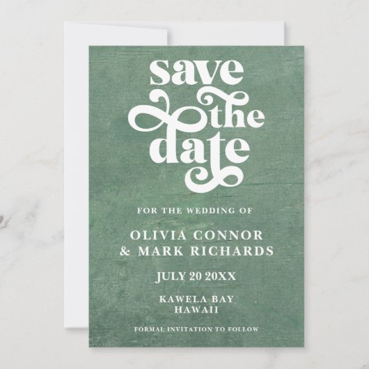 Rustic Sage Green Retro Typography Wedding Save The Date (Voorkant)