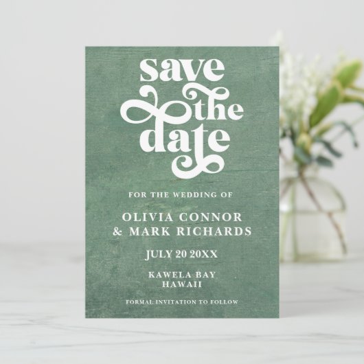 Rustic Sage Green Retro Typography Wedding Save The Date (Staand voorkant)