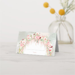 Rustic Sage Green & Roze Floral Arch Plaatskaartje