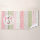 Rustic Sage Green & Roze Floral Wood op maat Badhanddoek (Badhanddoek)