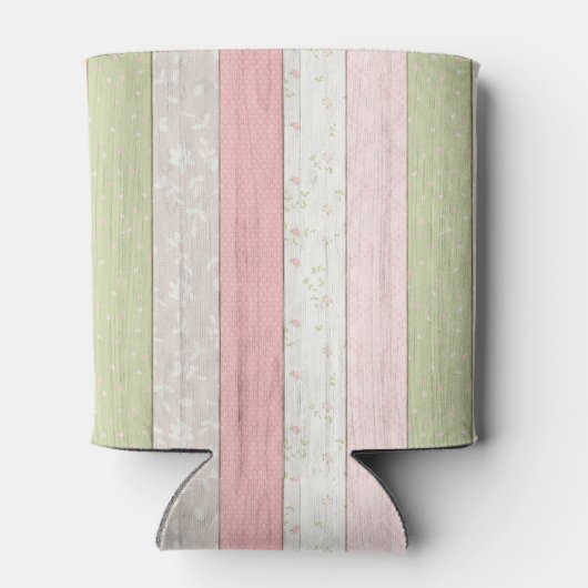 Rustic Sage Green & Roze Floral Wood op maat Blikjeskoeler (Achterkant)