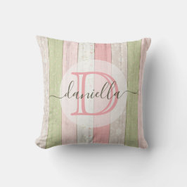 Rustic Sage Green & Roze Floral Wood op maat Kussen