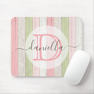 Rustic Sage Green & Roze Floral Wood op maat Muismat