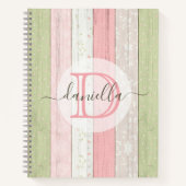 Rustic Sage Green & Roze Floral Wood op maat Notitieboek (Voorkant)