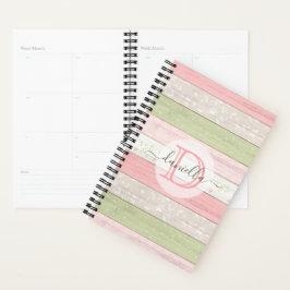 Rustic Sage Green & Roze Floral Wood op maat Planner