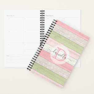 Rustic Sage Green & Roze Floral Wood op maat Planner