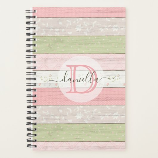 Rustic Sage Green & Roze Floral Wood op maat Planner (Voorkant)