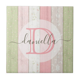 Rustic Sage Green & Roze Floral Wood op maat Tegeltje