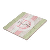 Rustic Sage Green & Roze Floral Wood op maat Tegeltje (Zijkant)