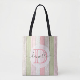 Rustic Sage Green & Roze Floral Wood op maat Tote Bag