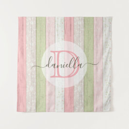 Rustic Sage Green & Roze Floral Wood op maat Wandkleed