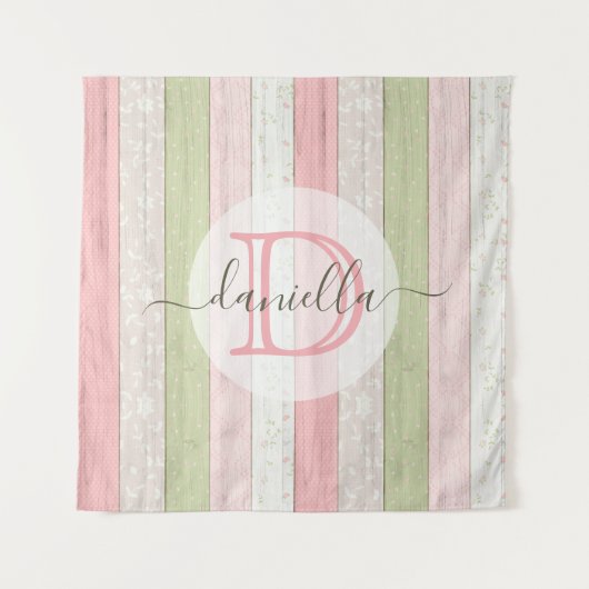 Rustic Sage Green & Roze Floral Wood op maat Wandkleed (Voorkant)