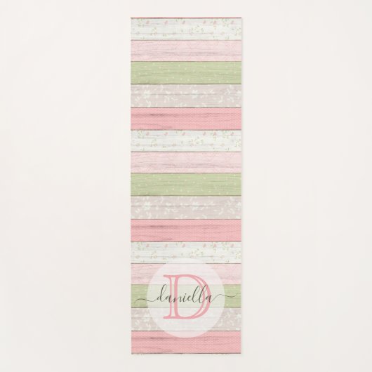 Rustic Sage Green & Roze Floral Wood op maat Yogamat (Voorkant)