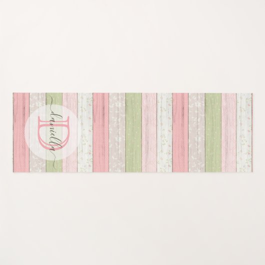 Rustic Sage Green & Roze Floral Wood op maat Yogamat (Voorkant (horizontaal))