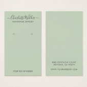 Rustic Sage Green Script Earring Display Card Visitekaartje (Voorkant /achterkant)