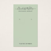 Rustic Sage Green Script Earring Display Card Visitekaartje (Voorkant)
