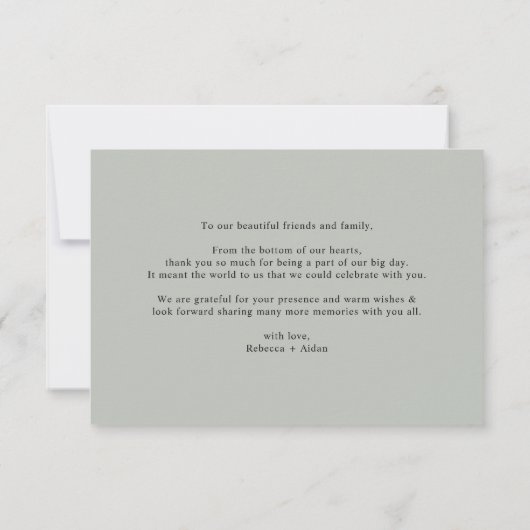 Rustic Sage Green Simple Wedding Photo Bedankkaart (Achterkant)