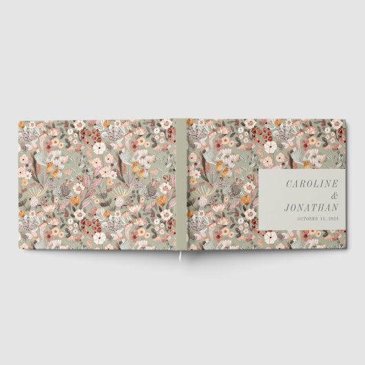 Rustic Sage Green Taupe Floral Boho Custom Wedding Gastenboek (Volledig)