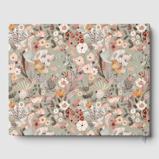 Rustic Sage Green Taupe Floral Boho Custom Wedding Gastenboek (Achterkant)