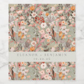 Rustic Sage Green Taupe Floral Boho Custom Wedding Wijn Etiket (Enkel label)