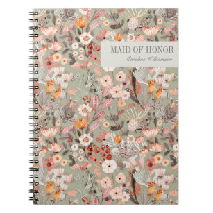 Rustic Sage Green Taupe Floral Boho Maid of Honor Notitieboek