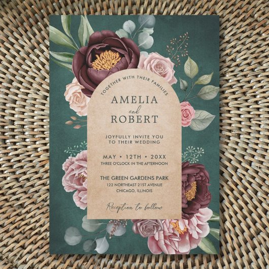 Rustic Sage Green Waterverf Floral Boho Wedding I Kaart