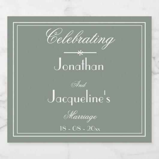 Rustic Sage Green Wedding Names Script Cool Simple Likeurfles Etiket (Enkel label)