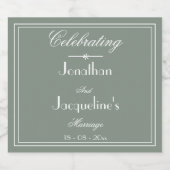 Rustic Sage Green Wedding Names Script Cool Sparkling Wijnetiket (Enkel label)