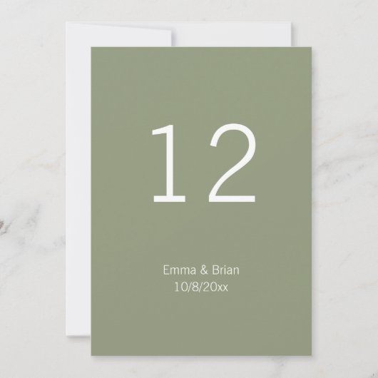 Rustic Sage green Wedding Table number Kaart (Voorkant)