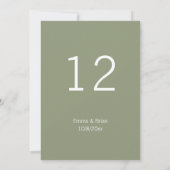 Rustic Sage green Wedding Table number Kaart (Achterkant)
