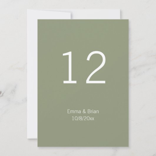Rustic Sage green Wedding Table number Kaart (Achterkant)