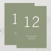 Rustic Sage green Wedding Table number Kaart (Voorkant / Achterkant)
