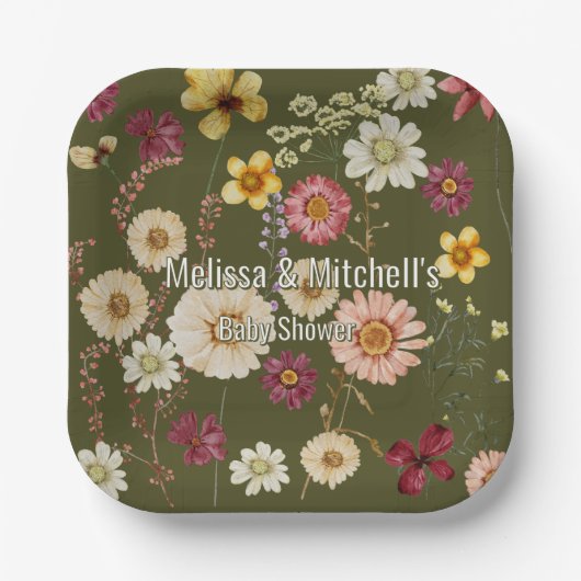 Rustic Sage Green Wildflower Papieren Bordje (Voorkant)